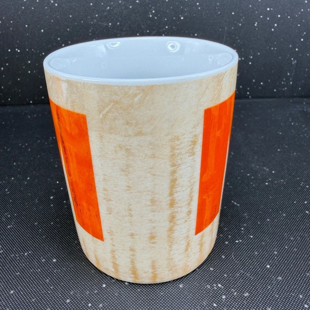 Pier 1 Imports Porcelain Coffee Mug Letter M Monogram Orange Tan Wood Grain 4in